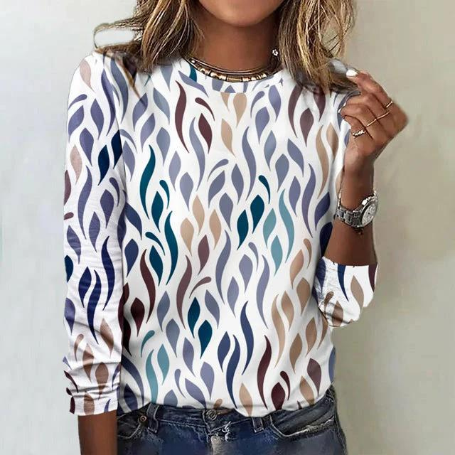 Drune | Damen Lässig Bedrucktes Langarmshirt Trendiges Grafisches Design