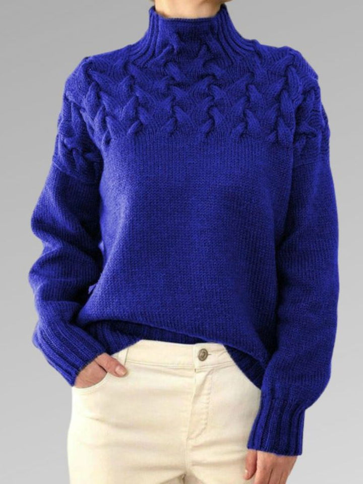 Drune - Damen hochkragen Kabelstrickpullover