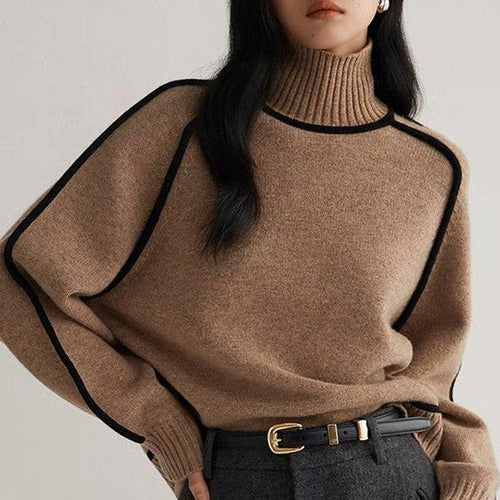 Drune - Kaffee Pullover mit hohem Halsausschnitt