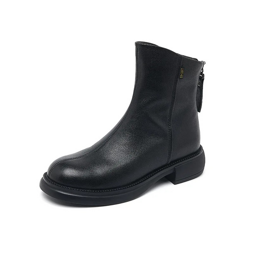 Drune | Damen Stiefel Leder Ankle Boots mit Reißverschluss Hinten und Niedrigem Absatz