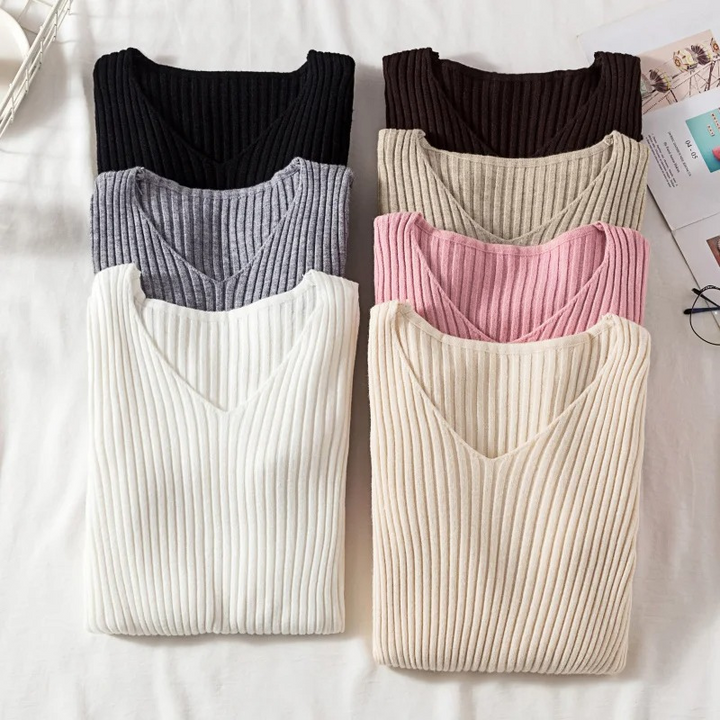 Drune | Pullover - Slim-Fit Rippstrick V-Ausschnitt Pullover