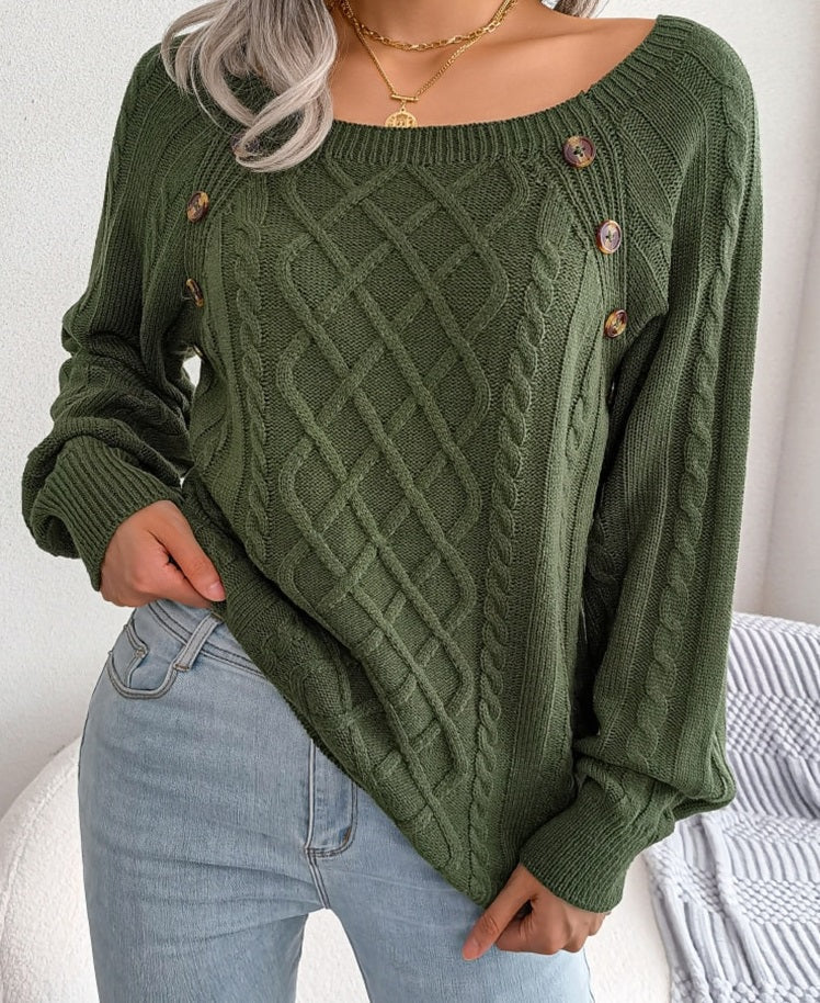 Drune Pullover | Gestrickter eleganter Damen-Pullover mit Knöpfen und Rippenmotiv