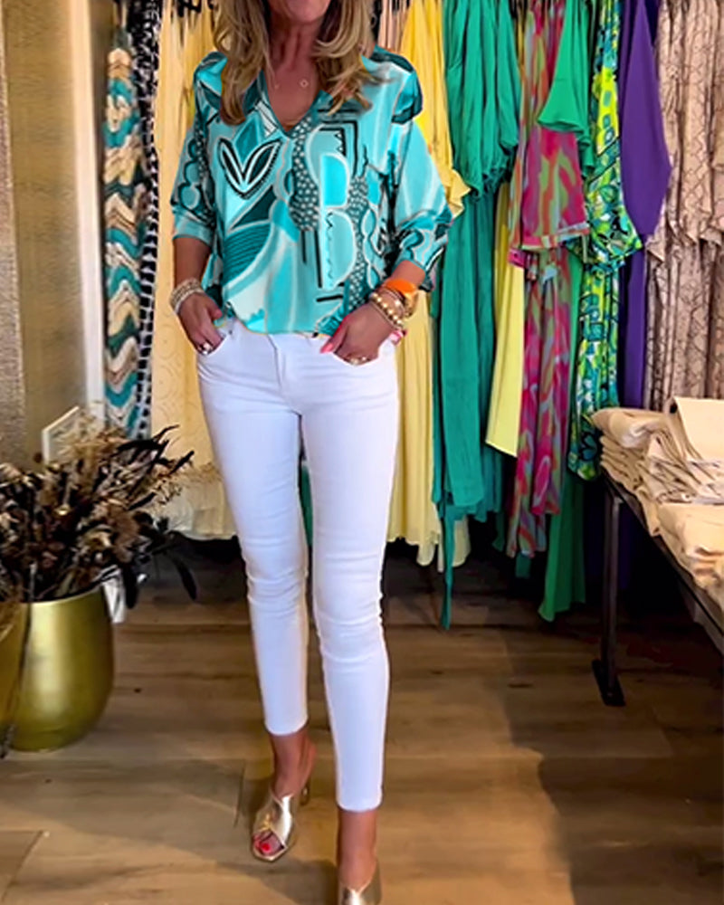 Drune | Bunte Langärmlige Bluse mit Print