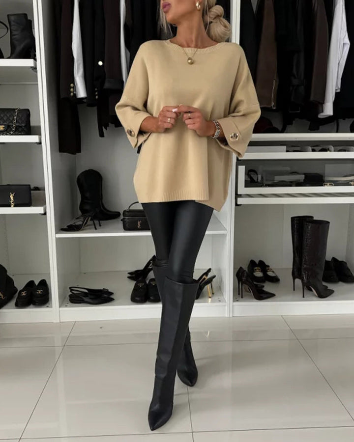 Drune | Pullover mit Rundhalsausschnitt und Knopfleiste in Unifarbe