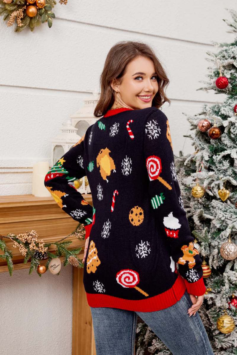 Drune | Lässiger Rundhals Pullover mit besticktem Weihnachtsbaum