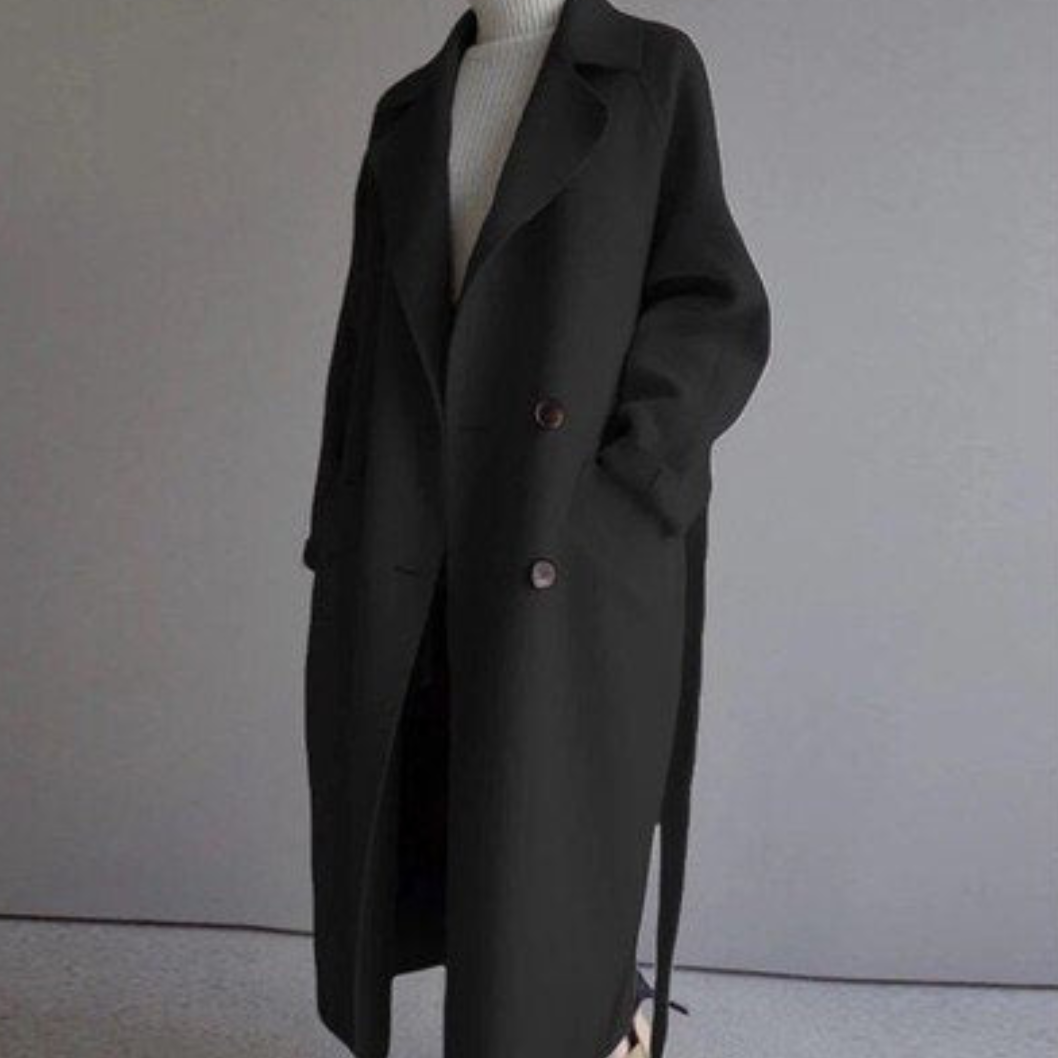 Drune | Damen Lange Winter Trenchcoat mit Taillengürtel
