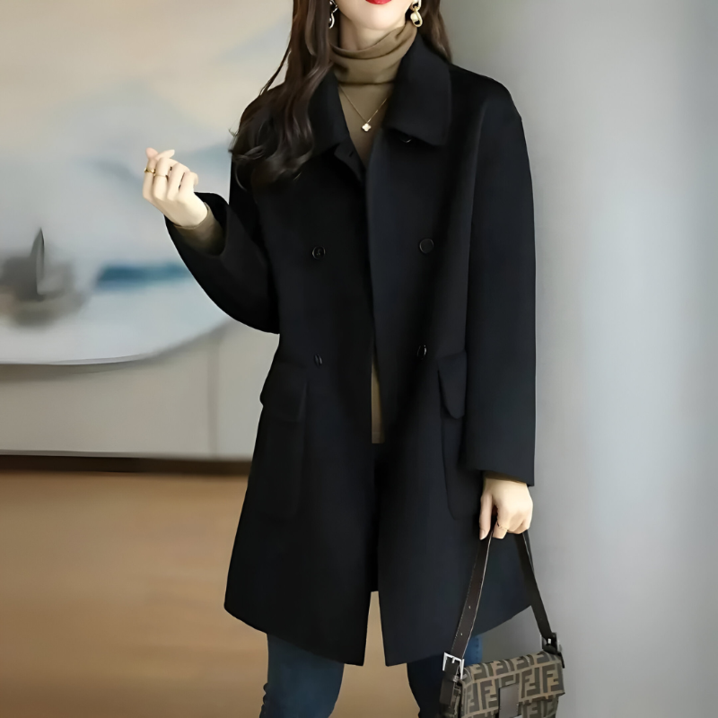 Drune | Warme Damen Wolljacke mit Langer Passform und Knopfverschluss
