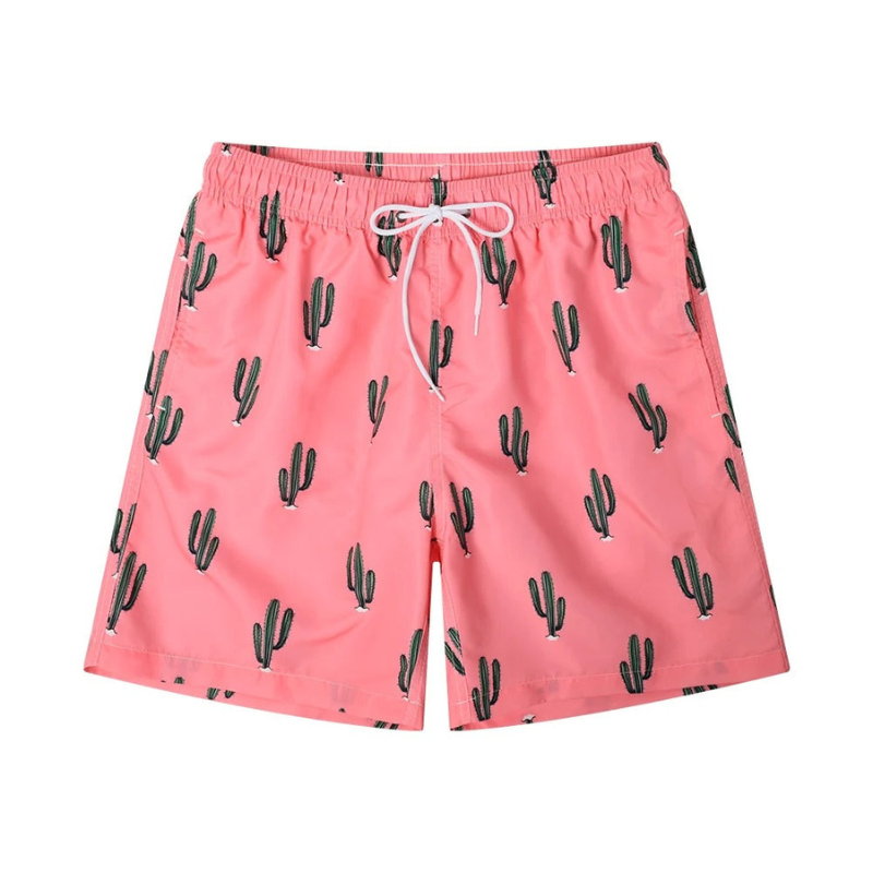 Drune | Herren Schwimmshorts Männer Sommer Shorts Mit Kaktusdruck Rosa