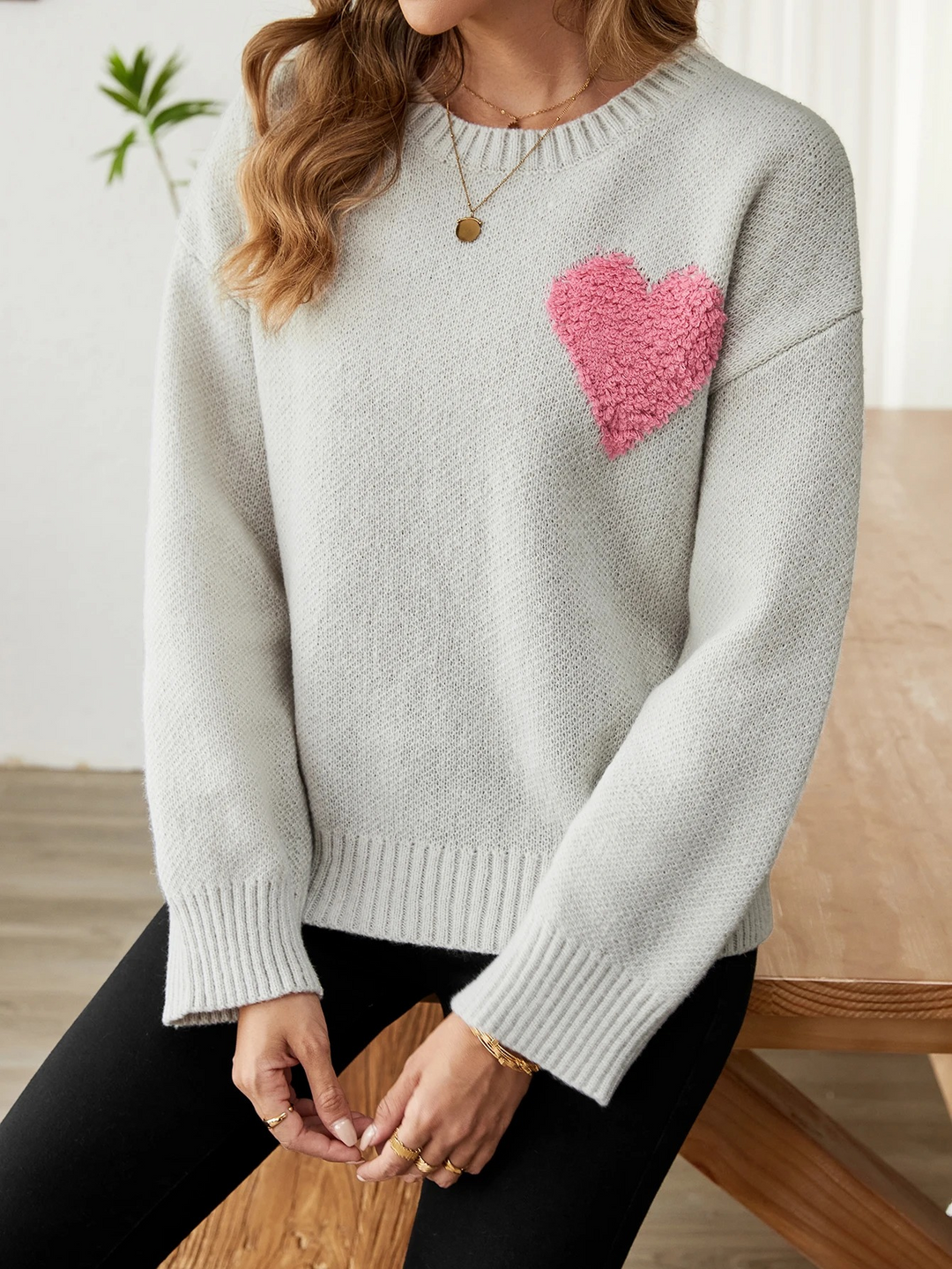 Drune | Sweater - Gemütlicher Herz-Design Strickpullover