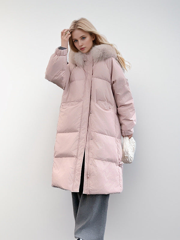Drune | Glamouröse Überknie Baumwolljacke mit Fellkragen
