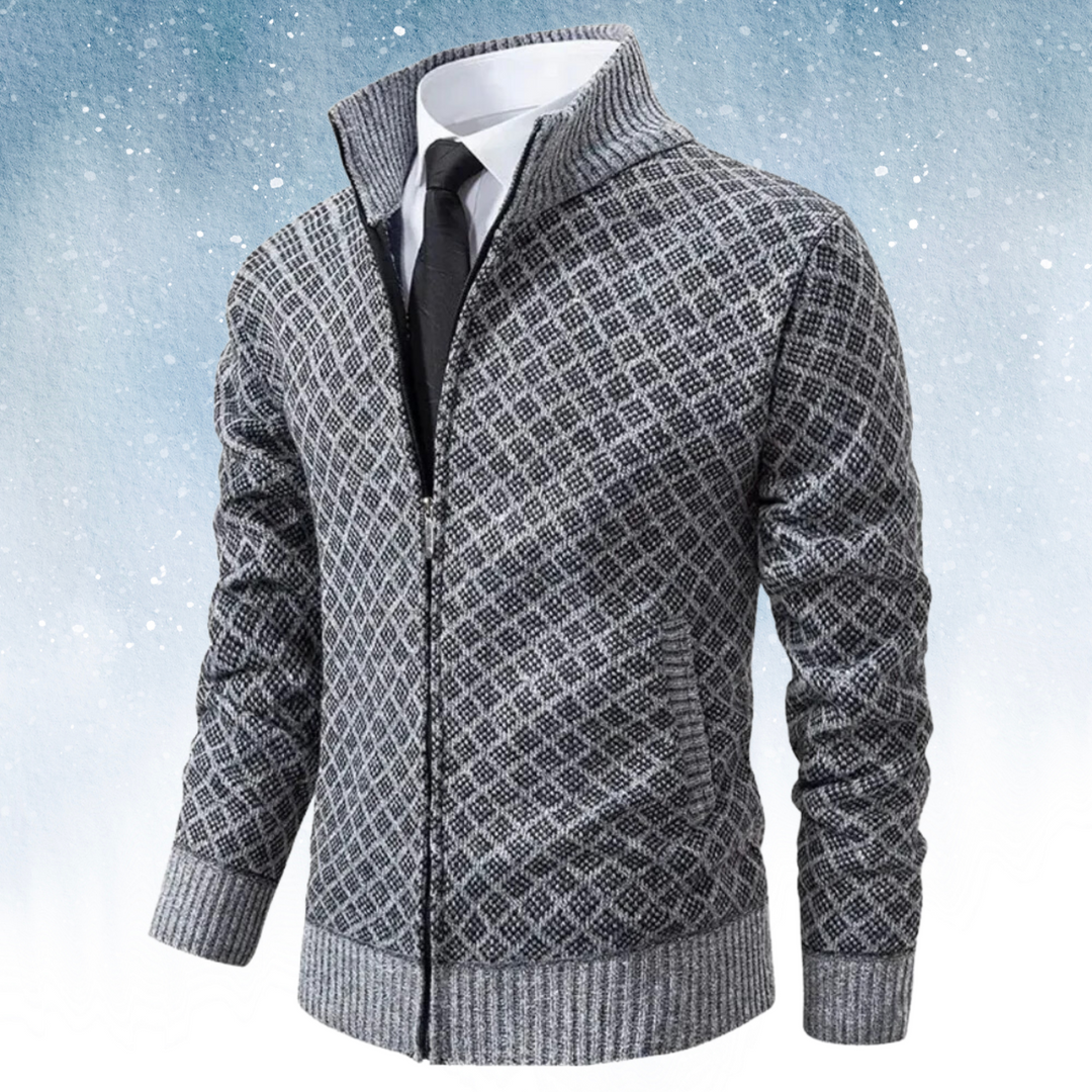Drune | Strickjacke Reißverschluss Hoher Kragen Modernes Karomuster Bequeme Passform