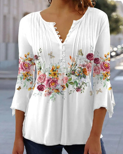 Drune | Blumen gestickte Bluse mit Ärmeln für Frauen