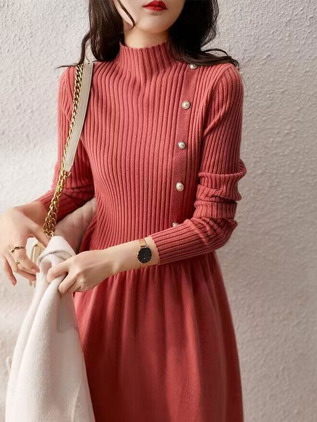 Drune | Kleid - Elegantes Rollkragen Strickkleid
