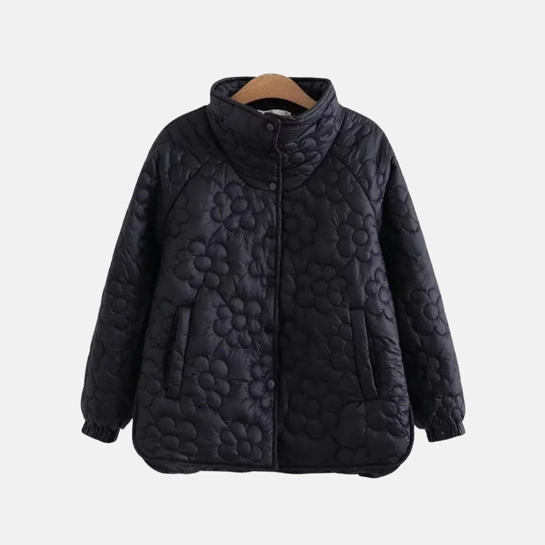 Drune | Steppjacke Lockere Passform Florale Stickerei Druckknopfverschluss Stehkragen