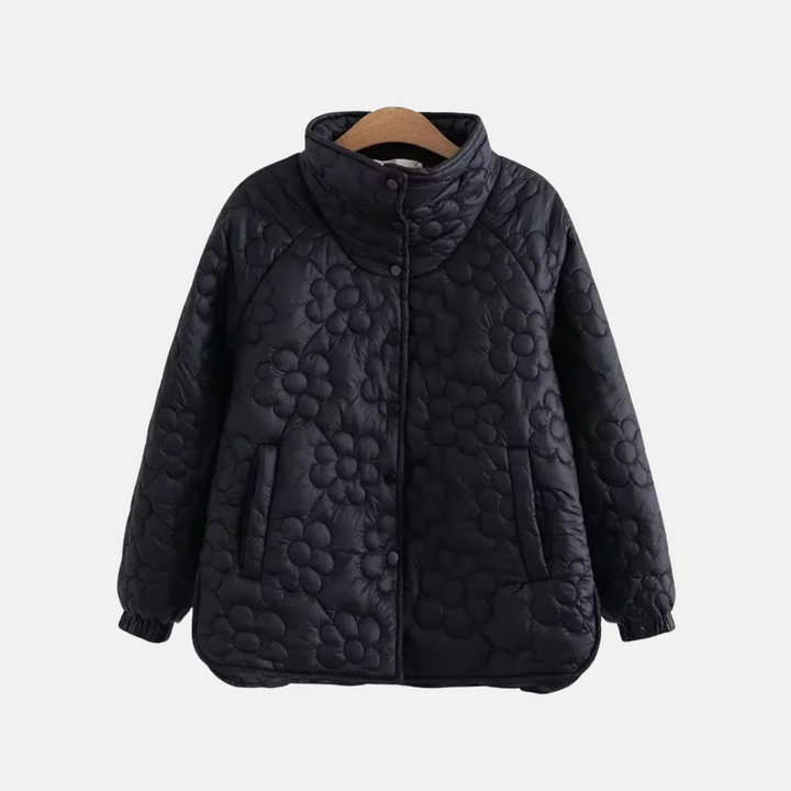 Drune | Steppjacke Lockere Passform Florale Stickerei Druckknopfverschluss Stehkragen