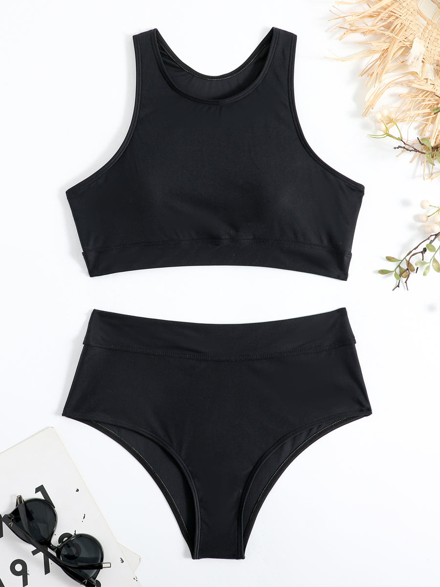 Drune | Damen Sportlicher High Waist Bikini Frauen Schwimmbekleidung