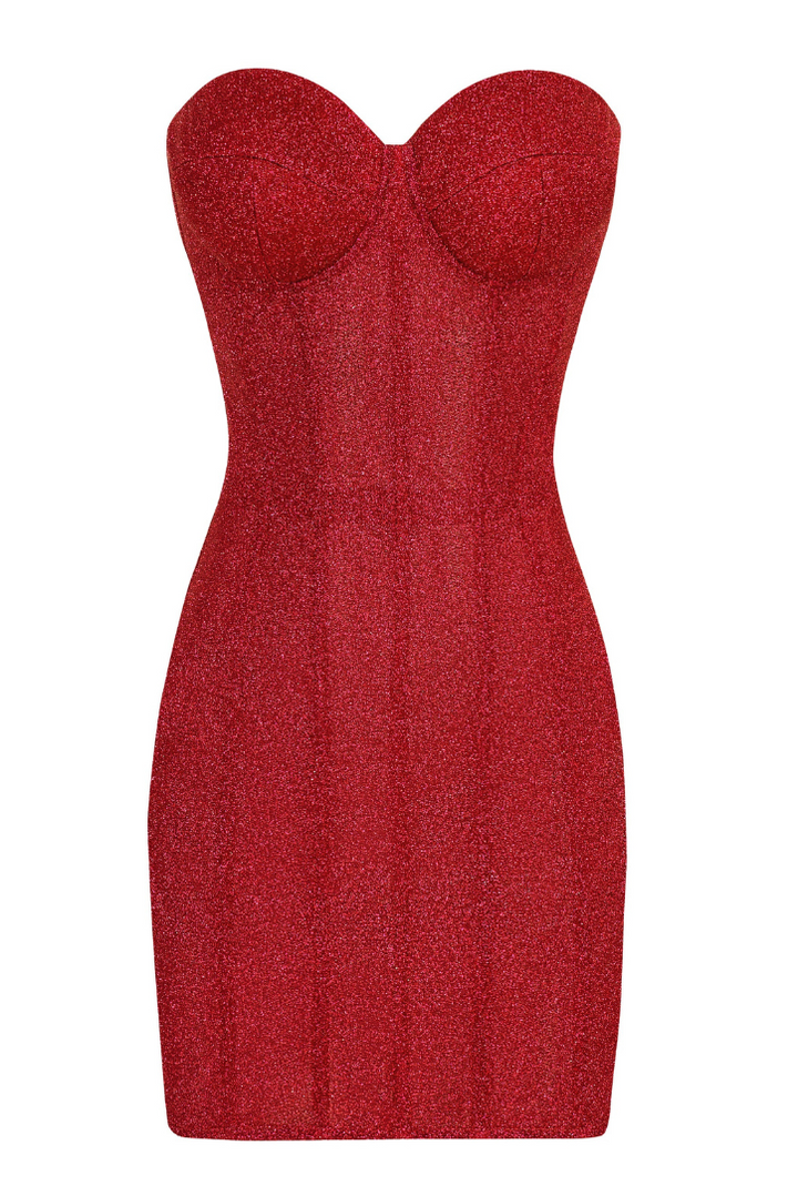 Drune | Trägerlos Glitzer Rot Korsett Mini Kleid
