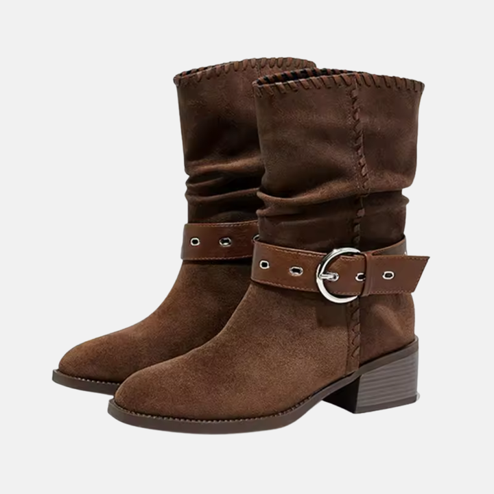 Drune | Stiefel - Faux Suede - Mid-Calf Slouchy Schaft - Mandelspitze - Blockabsatz