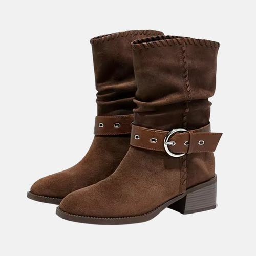 Drune | Stiefel - Faux Suede - Mid-Calf Slouchy Schaft - Mandelspitze - Blockabsatz