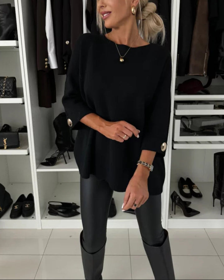 Drune | Pullover mit Rundhalsausschnitt und Knopfleiste in Unifarbe
