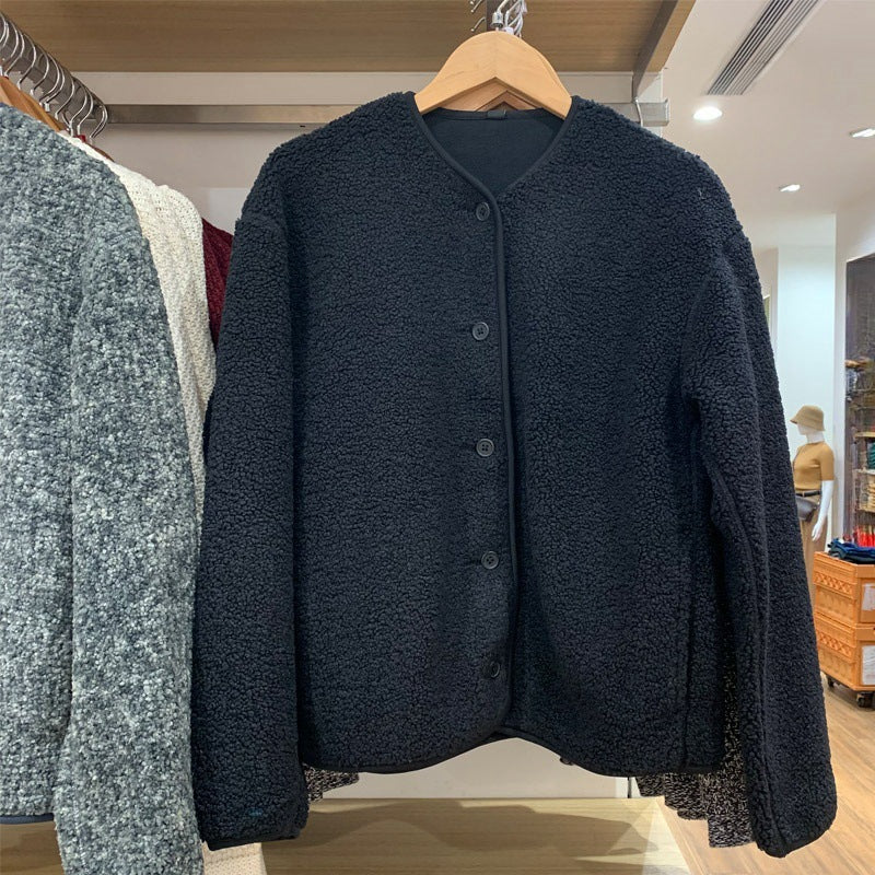 Damen-Strickjacke aus Lammfell-Imitat und Fleece