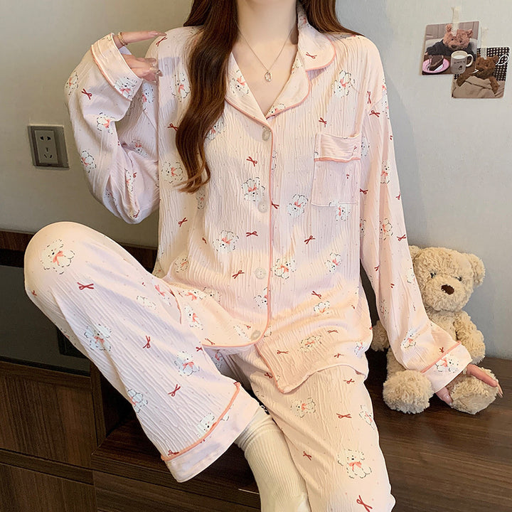 Damen-Pyjama-Set, Langarm, Geknöpft, Weihnachtsmotiv
