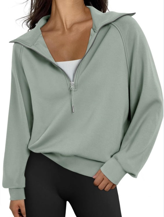 Kurzes Damen-Sweatshirt mit halbem Reißverschluss und Stehkragen