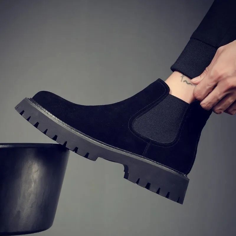Herren-Chelsea-Boots, Wildleder-Optik, gefüttert