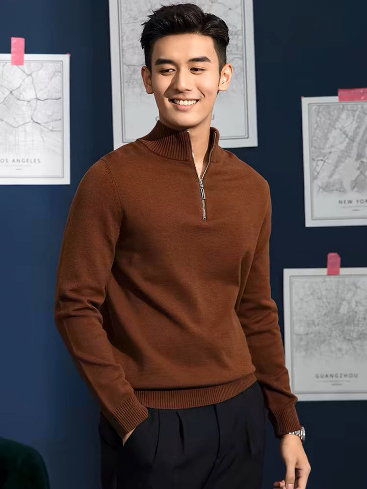 Herren-Strickpullover mit Stehkragen und Reißverschluss