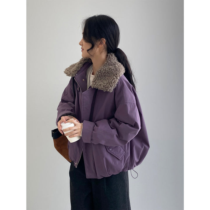 Gefütterte Damen-Daunenjacke mit Kunstfellkragen