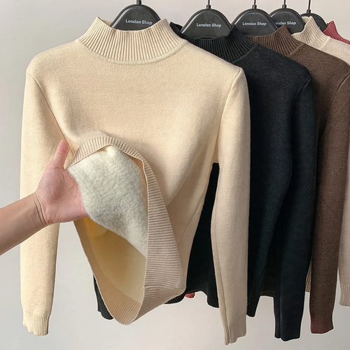 Damen-Pullover mit Stehkragen und Fleecefutter