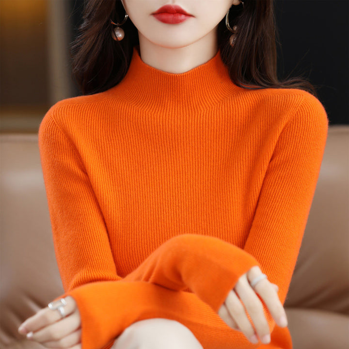 Damen-Kaschmirpullover, nahtlos, 100% Wolle, Stehkragen
