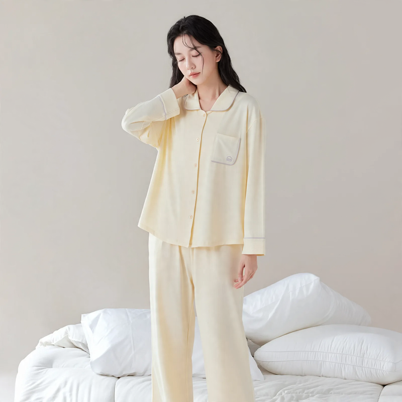 Lyocell-Baumwoll-Schlafanzug, Unisex, V-Ausschnitt