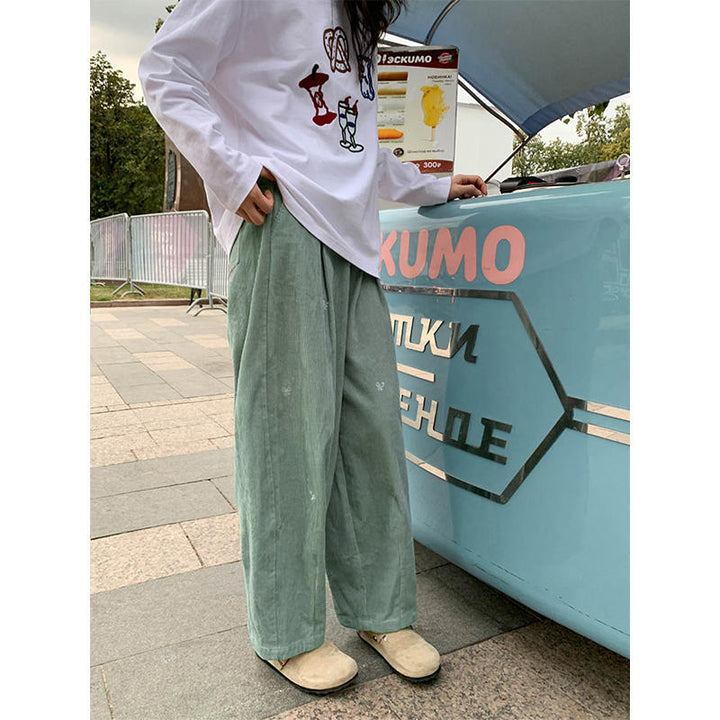 Kord-Hose mit Stickerei, 7/8-Länge