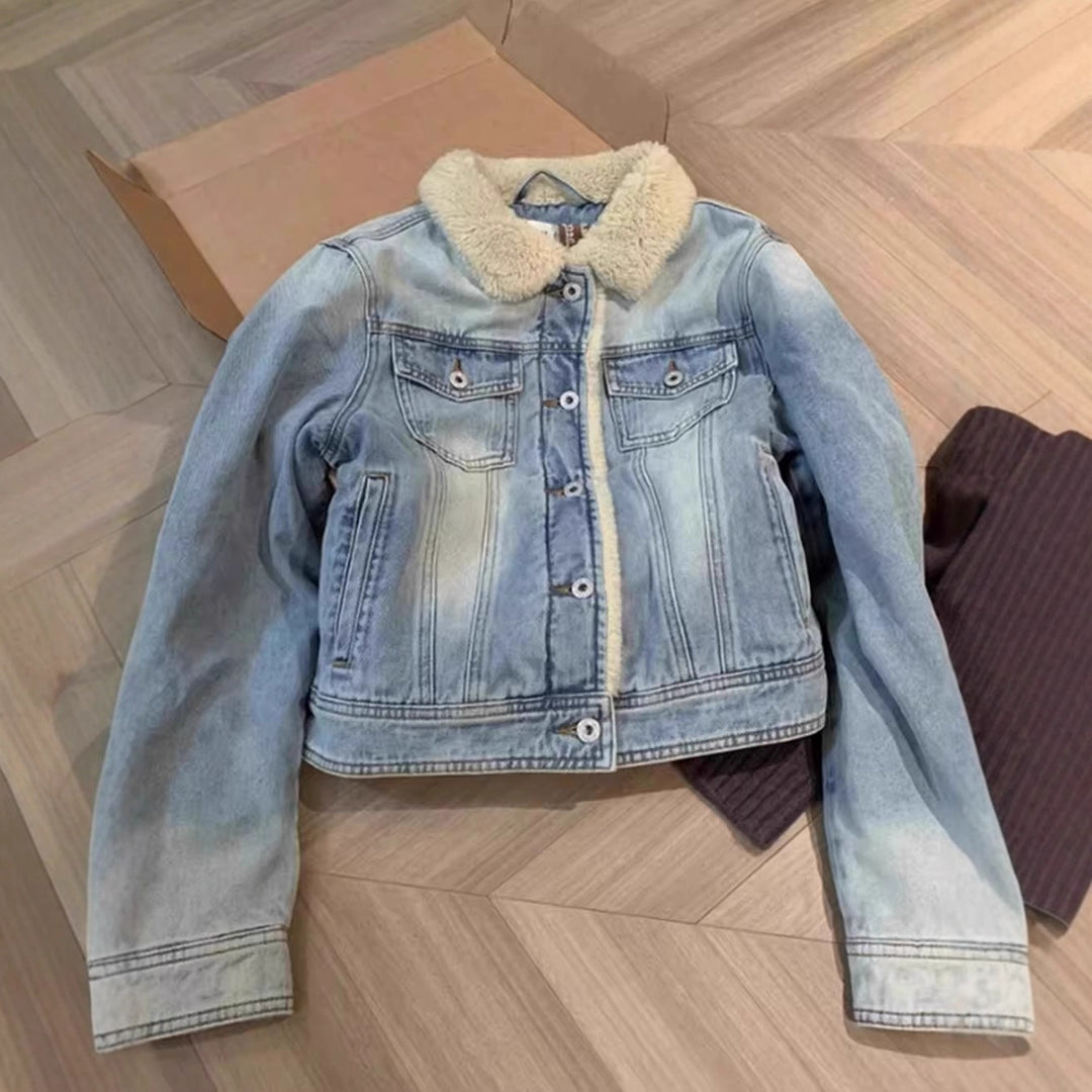 Vintage Jeansjacke mit Lammfleece-Futter