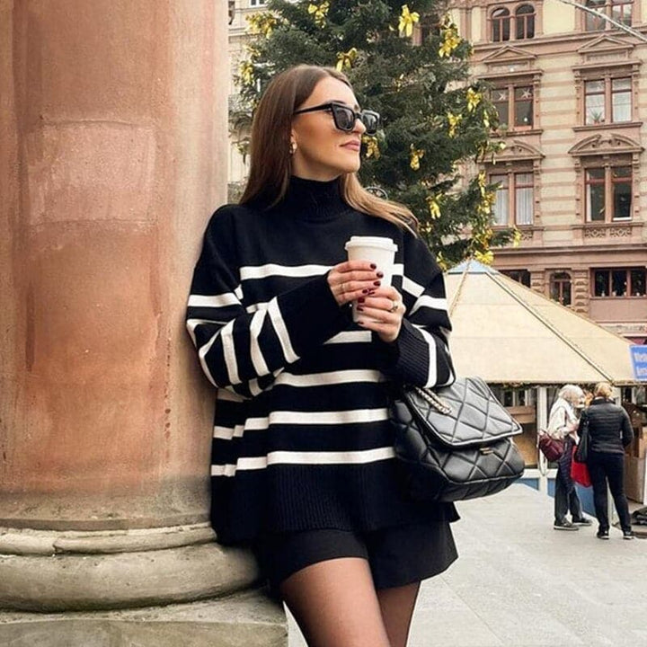 Drune | Magnificent Pullover Mit Breiten Streifen Und Stehkragen