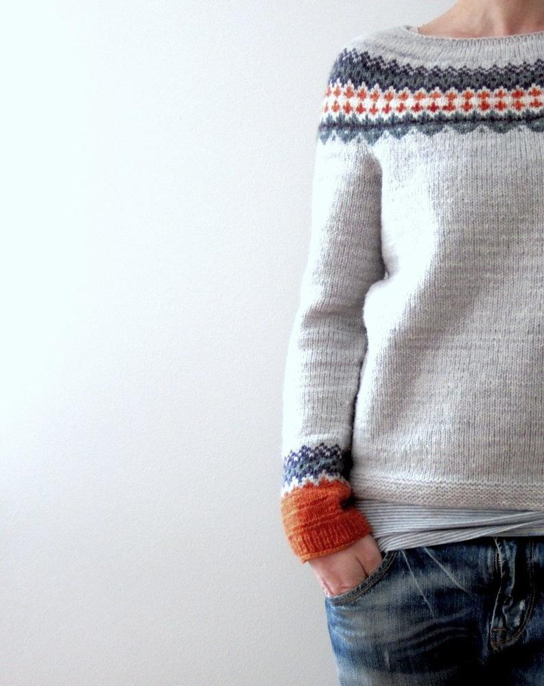 Drune | Grau Strickpullover mit Farbenfrohem Muster Wollmischung Warm und Bequem