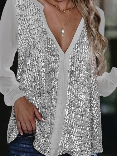 Drune | Locker Fallende Damenbluse Mit V-Ausschnitt Elegantes Top