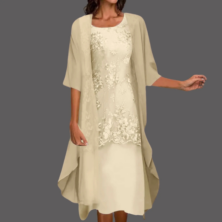 Drune | Damen Stilvolles Kleid mit Cardigan Midi