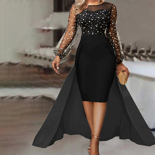 Drune - Wunderschönes Maxikleid mit transparenten Ärmeln