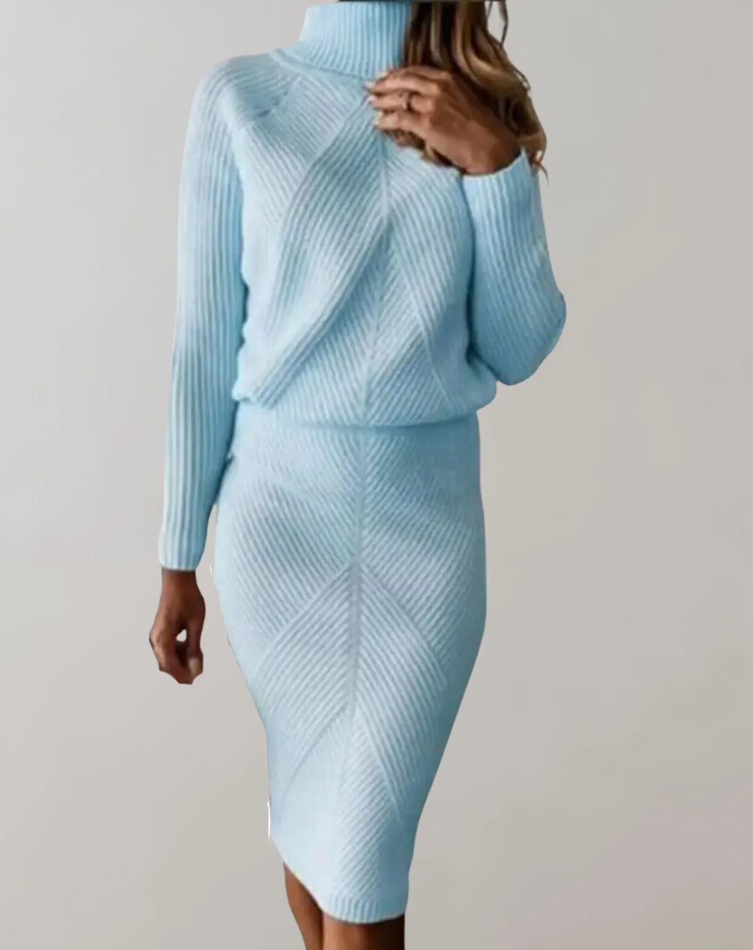 Drune | Satz Gerippter Zweiteiler Slim Passform Rollkragenpullover und Midi Rock