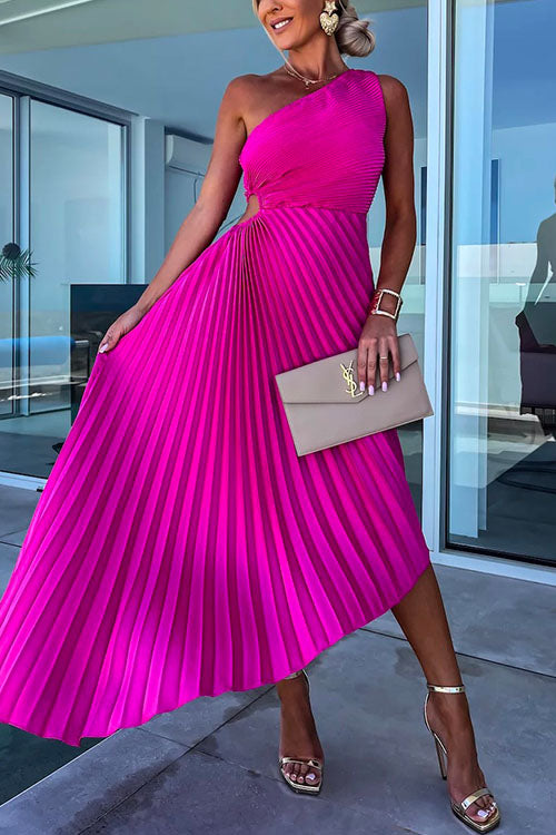 Drune | Rosiedress Ein-Schulter Cut-Out Taille Unregelmäßig Plissiertes Abendkleid