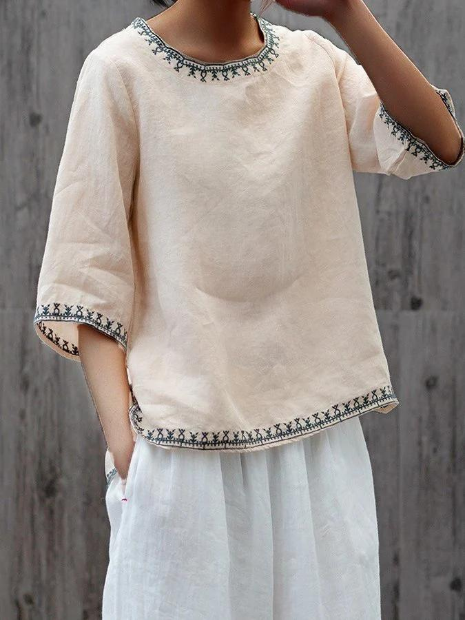 Drune | Bequeme Leinenbluse Mit Zarten Stickereien