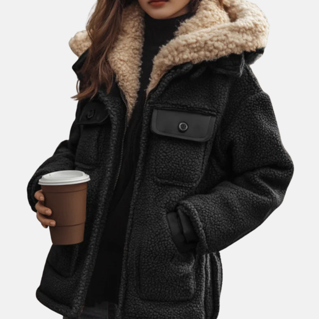 Drune | Fleece Relaxed Fit Mantel - Sherpa gefütterter Kapuzenreißverschlussmantel