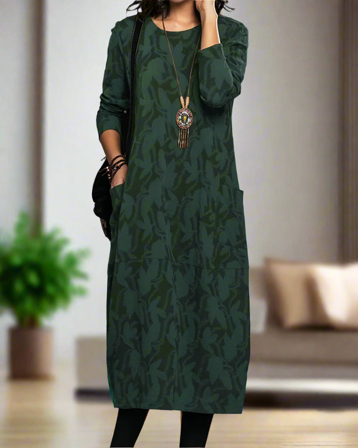 Drune | Kleid Mit Langen Ärmeln, Auffälligem Druck Und Bequemen Taschen