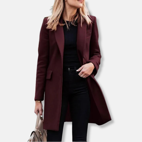 Drune | Damen Longline Mantel – Taillierte Passform – Wolltextur – Revers – Klappentaschen