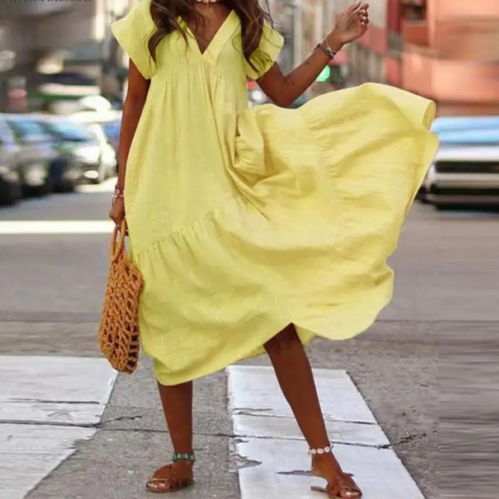Drune – Blusenkleid im Maxi-Stil mit V-Ausschnitt und Rüschen