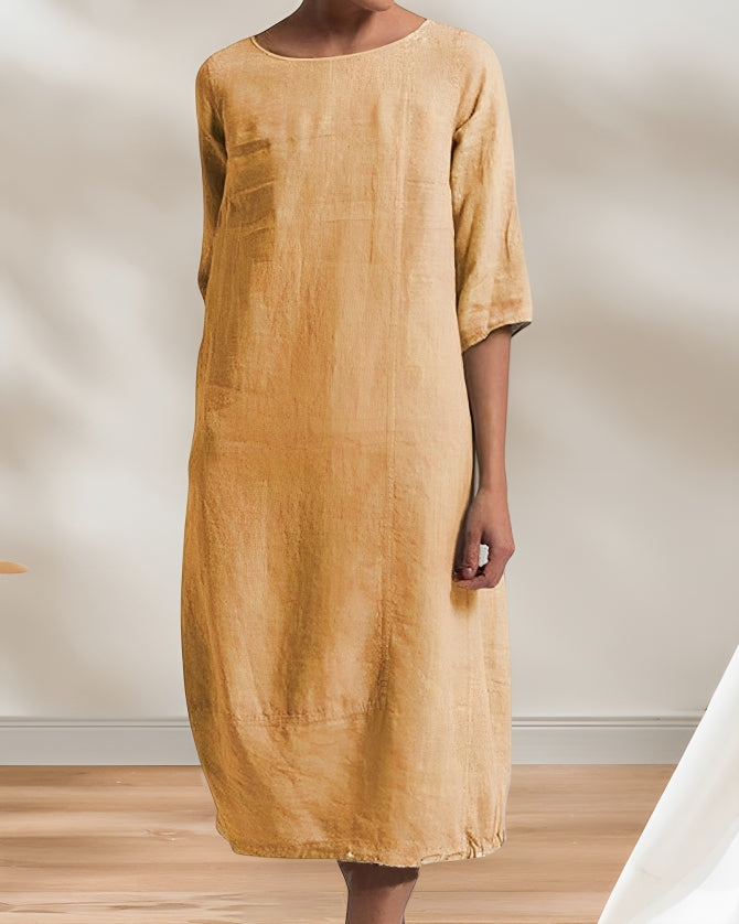 Drune | Ladies Lässig Leinen Look Einfaches Midikleid