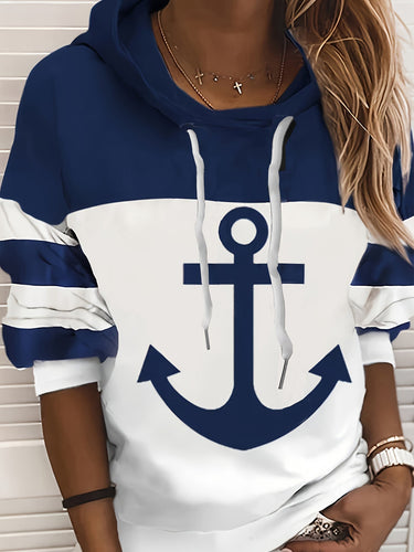Drune | Hoodie Lockere Passform Anker Motiv Farbblock Atmungsaktiver Komfort