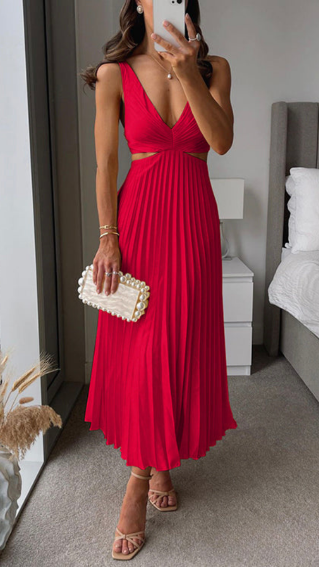 Drune | Gefaltetes ausgeschnittenes Midi-Kleid für Damen